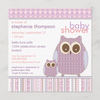 Invitation Maman Owl et baby shower de pourpre de hibou de