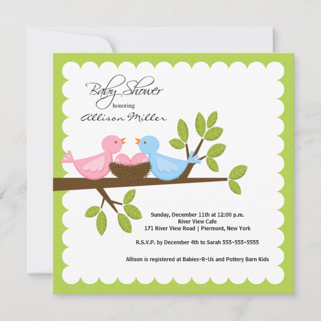 Invitation Maman papa oiseaux avec des Baby showers multiples (Devant)