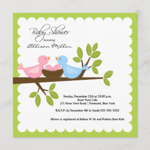 Invitation Maman papa oiseaux avec des Baby showers multiples