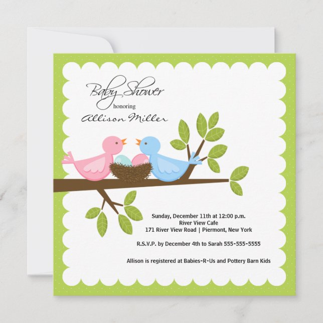 Invitation Maman papa oiseaux avec le Baby shower TWINS (Devant)