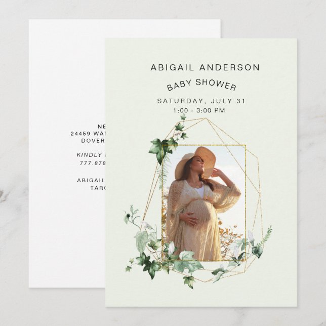 Invitation Maman Photo Mint Ivy Baby shower encadré (Devant / Derrière)
