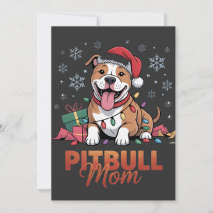 Invitation Maman Pitbull Noël Chapeau de Père Noël Chien Mama