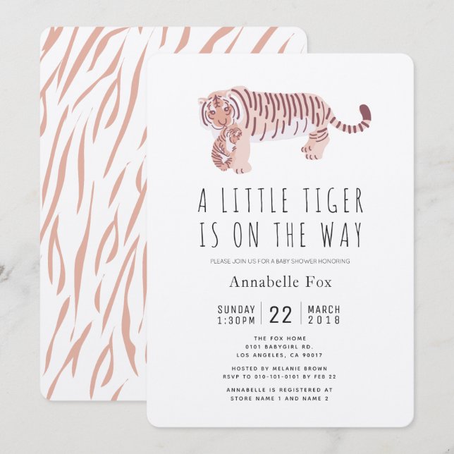 Invitation Maman Tiger & Cub Kraft Baby shower papier Invitat (Devant / Derrière)