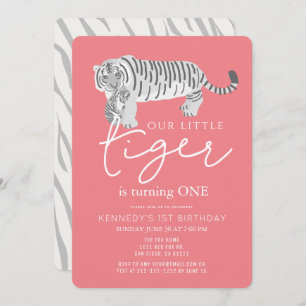 Invitation Maman Tiger & Cub Modern Pink 1er anniversaire