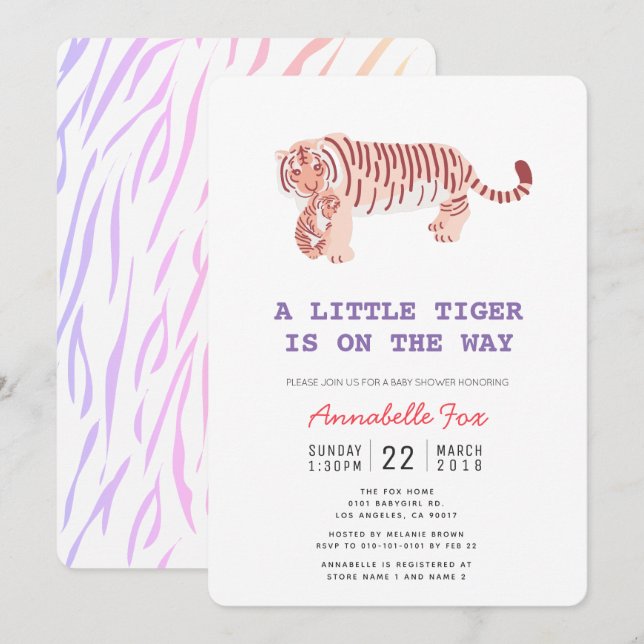 Invitation Maman Tiger & Cub Neon Couleurs Baby shower Invita (Devant / Derrière)