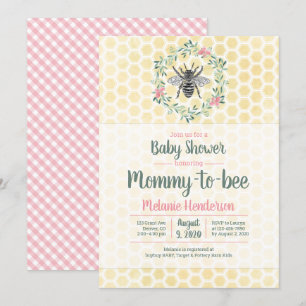 Invitation Maman to bebe, nid d'abeille, en vichy, baby showe
