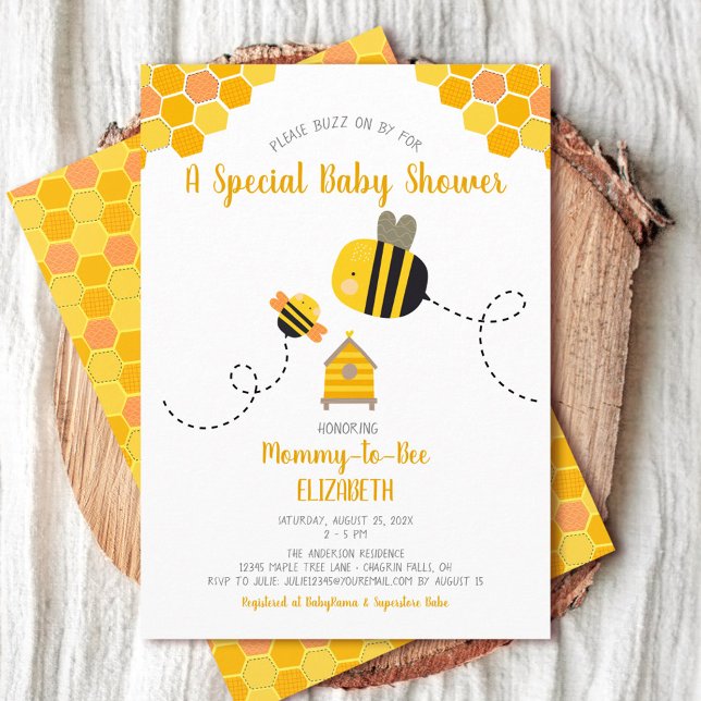 Invitation Maman to Bee Baby shower Genre Neutre mignon doux (Créateur téléchargé)