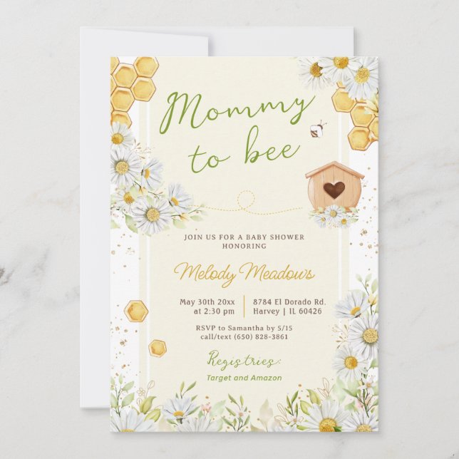 Invitation Maman to Bee Bumblebee Baby shower neutre entre le (Devant)