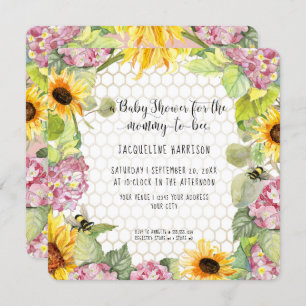 Invitation Maman to Bee Bumblebee Sunflower rose Hydrangeas I