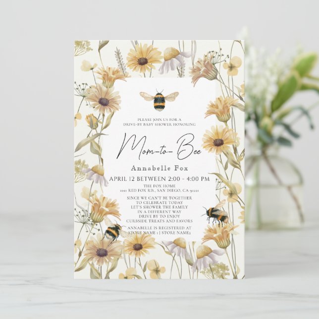 Invitation Maman to Bee Chamomile Daisies Baby shower Drive-b (Debout devant)