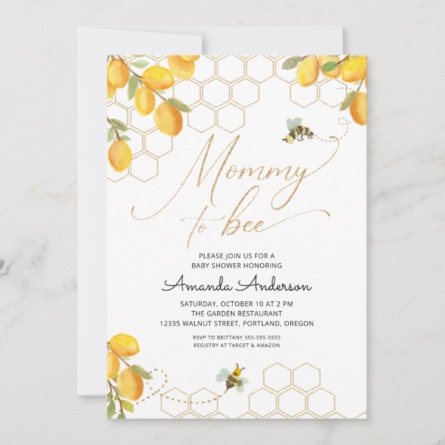 Invitation Maman To Bee Lemons Parties scintillant Honeypeb B (Devant)