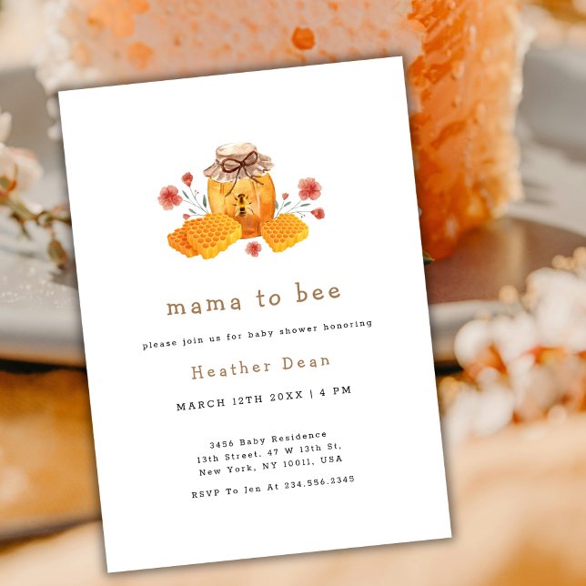 Invitation Maman to Bee Little Fleur sauvage Baby shower de m (Mama to Bee Little Wildflower Honey Baby Shower Invitation)