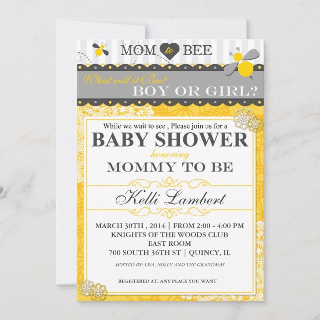 Invitation Maman va au Baby shower des abeilles blanches (Devant)