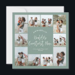 Invitation Maman vert élégant moderne minimal collage photo<br><div class="desc">Meilleure maman du monde écriture élégante moderne minimal vert sauge personnalisé collage photo simple lignes épurées carte fête des mères</div>
