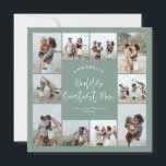 Invitation Maman vert élégant moderne minimal collage photo<br><div class="desc">Meilleure maman du monde écriture élégante moderne minimal vert sauge personnalisé collage photo simple lignes épurées carte fête des mères</div>