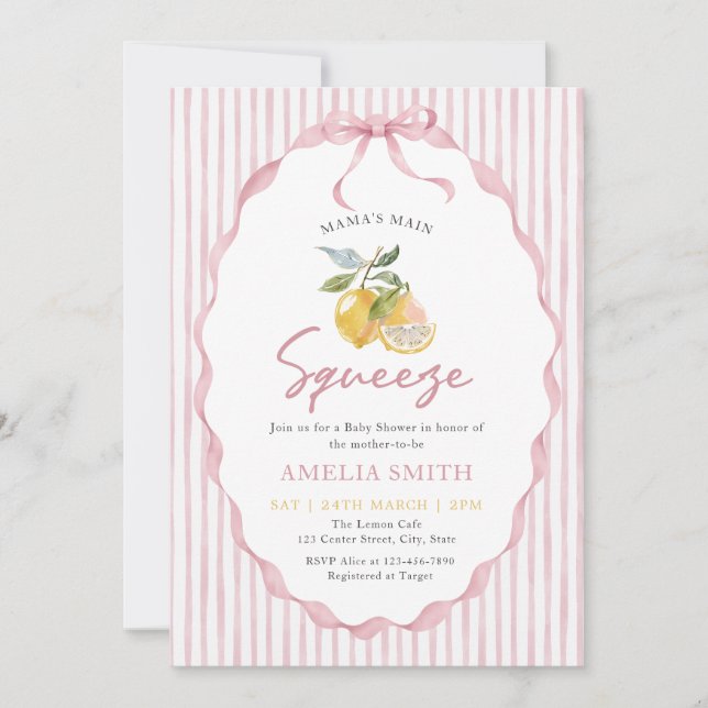 Invitation Mama's main Squeeze Lemon Baby Shower (Devant)