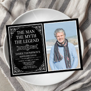 Invitation Man Myth Legend Black 60th Birthday Photo