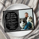 Invitation Man Myth Legend Black Surprise 50th Birthday Photo<br><div class="desc">C'Est L'Homme Le Mythe La LÉGENDE ! Sa vie a été une aventure extraordinaire et il est temps de célébrer son héritage et lui. Ce papier noir texturé de type blanc et blanc rayé coin surprise 50e anniversaire invitation avec l'invité d'honneur photo est parfait pour inviter amis et famille à...</div>