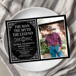 Invitation Man Myth Legend Black Surprise 90th Birthday Photo