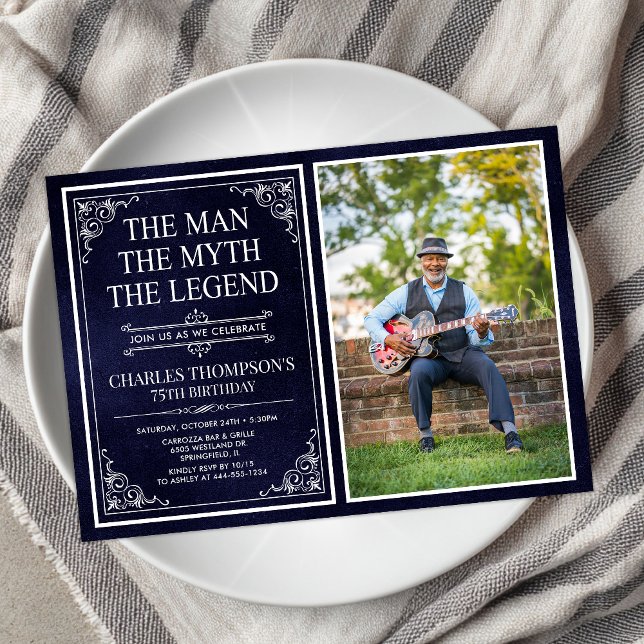 Invitation Man Myth Legend Blue 75th Birthday Photo (Créateur téléchargé)