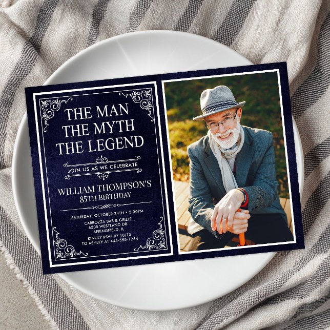 Invitation Man Myth Legend Blue 85th Birthday Photo (Créateur téléchargé)