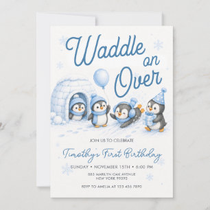 Invitation Manchots d'animaux de premier anniversaire Dandine