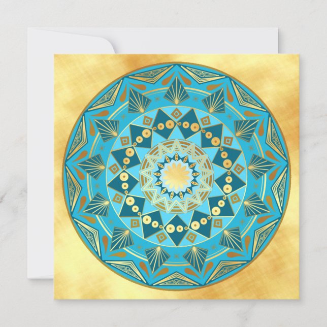 Invitation Mandala bleu or sur fond or doux (Devant)