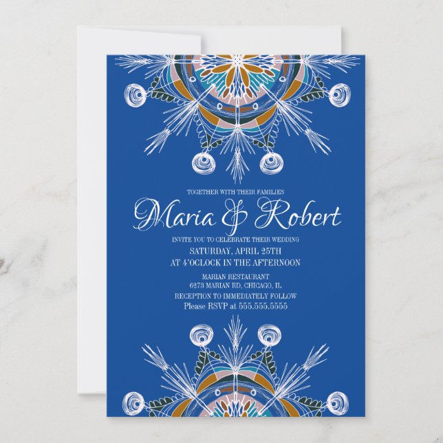 Invitation Mandala bohème coloré bleu mariage bohème (Devant)