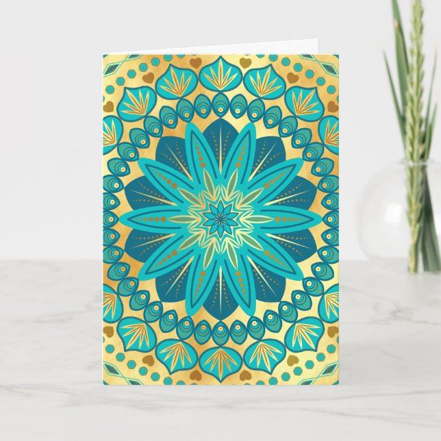 Invitation Mandala de fleurs bleu or (Devant)