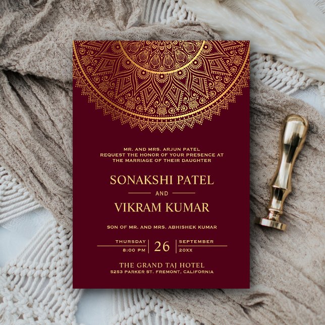 Invitation Mandala de mariage indien traditionnel or de Bourg (Créateur téléchargé)