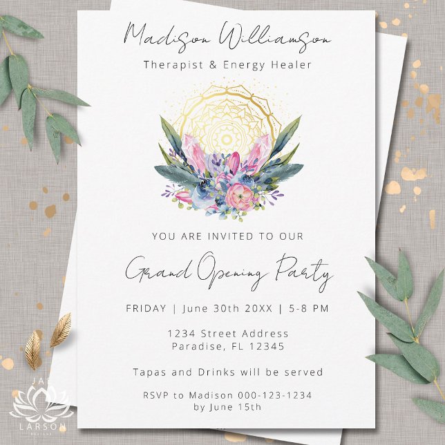 Invitation Mandala doré Cristaux roses Spa Boho Evénement com (Créateur téléchargé)
