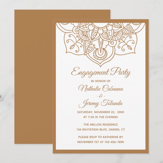 Invitation Mandala Engagement Party Brown Boho Indian Modern (Devant / Derrière)