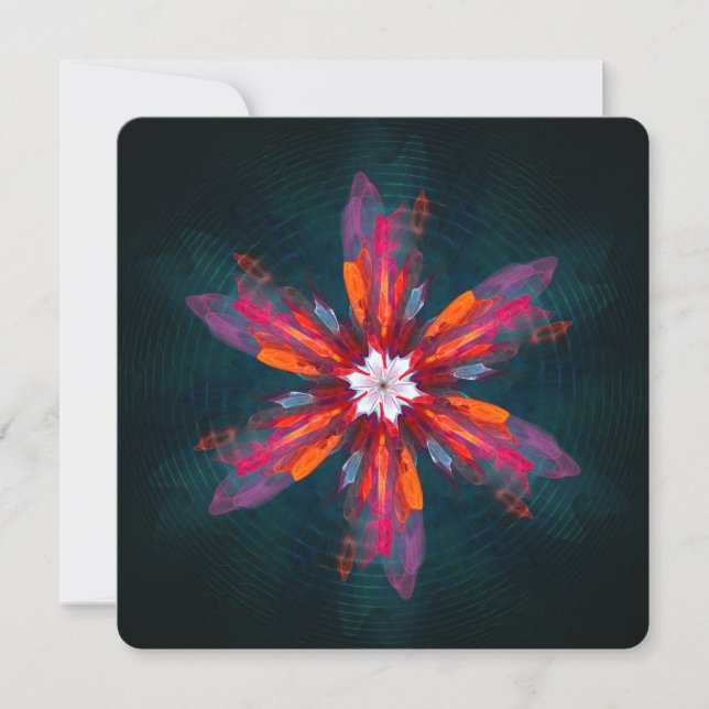 Invitation Mandala floral Fleurs Orange Rouge Bleu Abstrait (Devant)