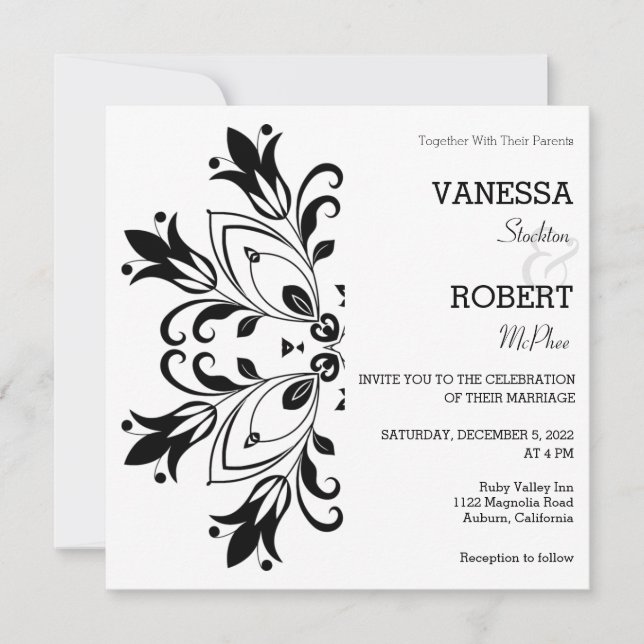 Invitation Mandala Floral Noir (Devant)