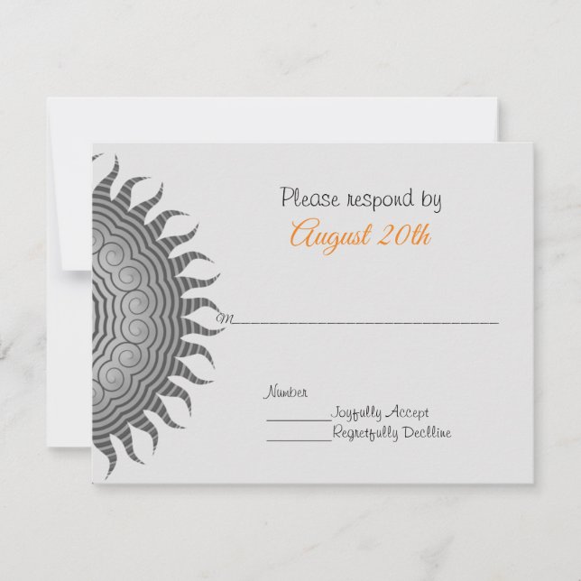 Invitation Mandala gris sur RSVP de mariage noir (Devant)