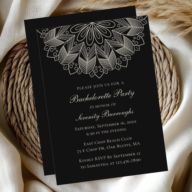 Invitation Mandala indien boho noir enterrement de vie de jeu (Créateur téléchargé)