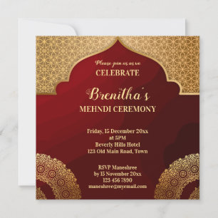 Invitation Mandala indienne motif rouge et or