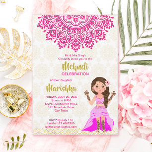 Invitation mandala mehndi rose mignon dessin animé de fille i
