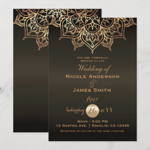 Invitation Mandala Or Marron Bronze Élégant Moderne Mariage