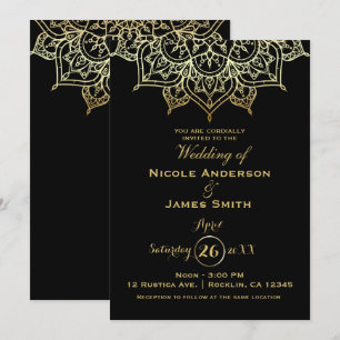 Invitation Mandala Or Noir Chic Élégant Moderne Mariage