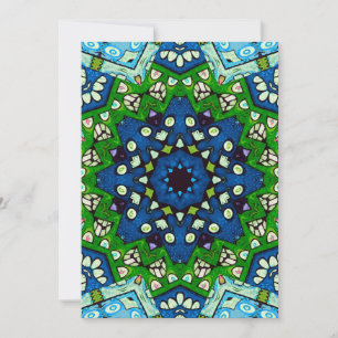 Invitation Mandala Retro Mosaic Vert Motif bleu