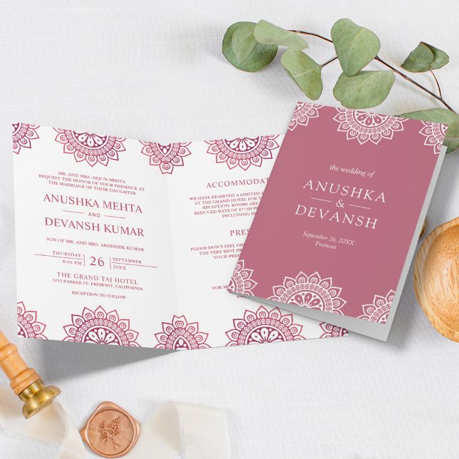 Invitation Mandala rose mariage traditionnel ethnique indien (Créateur téléchargé)