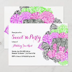 Invitation Mandala rouge de Boho neon rose elephant sucré 16
