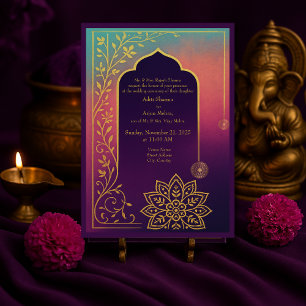 Invitation Mandala rouge et or hindu mariage de cadre orienta