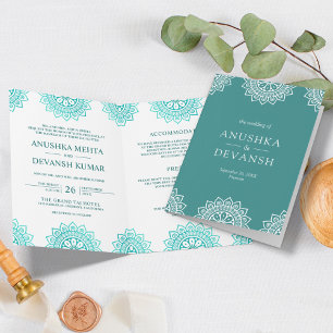 Invitation Mandala sarcelle Mariage traditionnel ethnique ind