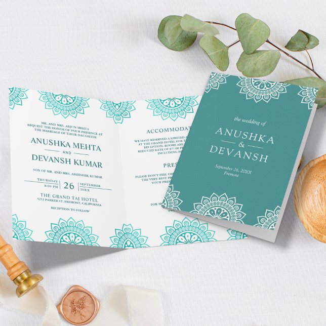 Invitation Mandala sarcelle Mariage traditionnel ethnique ind (Créateur téléchargé)