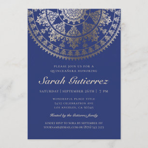 Invitation Mandala solaire de feuille d'or d'invitations de