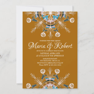 Invitation Mandalas bohèmes colorés moutarde mariage bohème