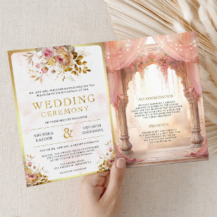 Invitation Mandap de mariage hindou indien floral rose rêveur