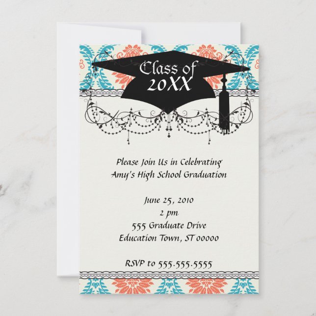 Invitation mandarine orange et bleu aqua (Devant)